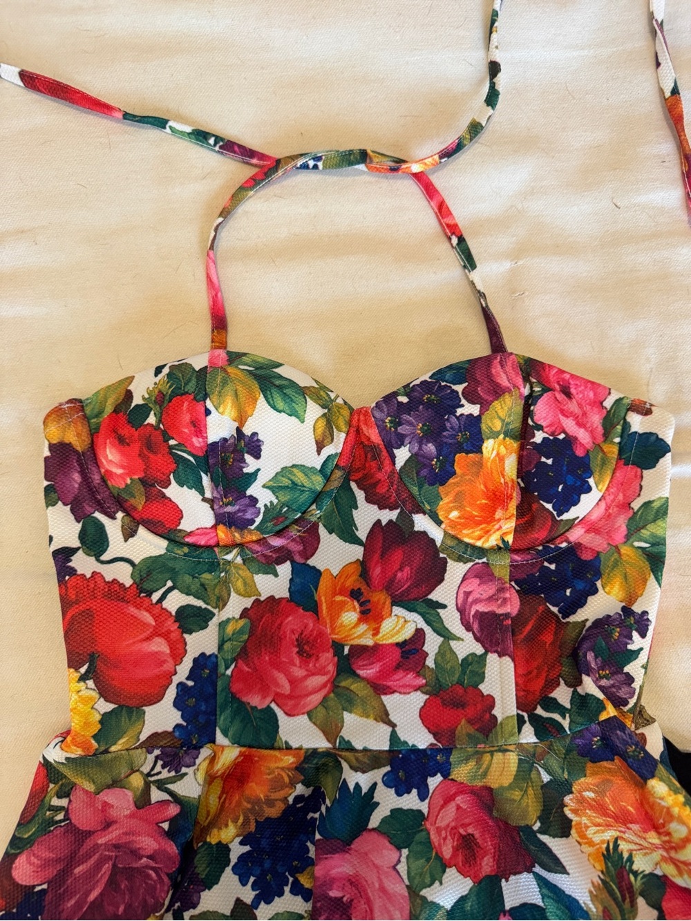 Floral Sweetheart Midi Dress with Removable Halter - Multicolor